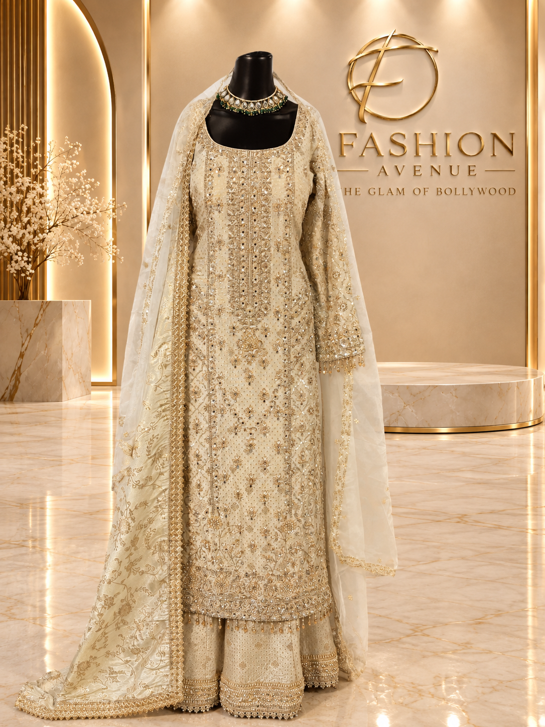 Ivory Gold Bridal Sharara with veil
