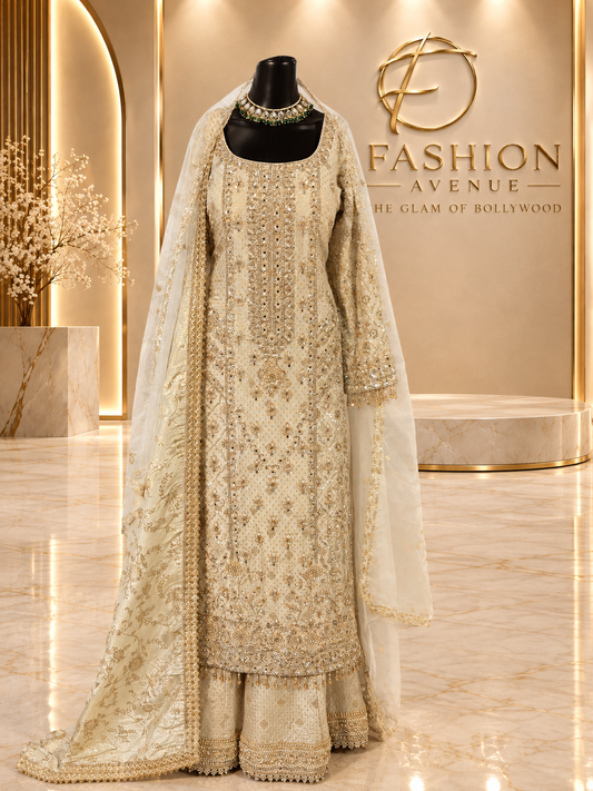 Ivory Gold Bridal Sharara with veil