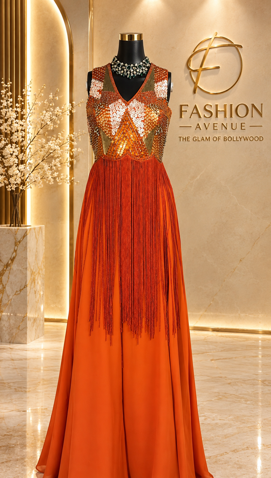 Fringe orange gown