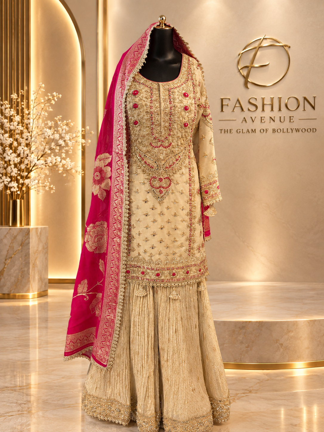 Gold & pink banarasi sharara