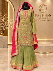 Pistachio green & hot pink sharara set