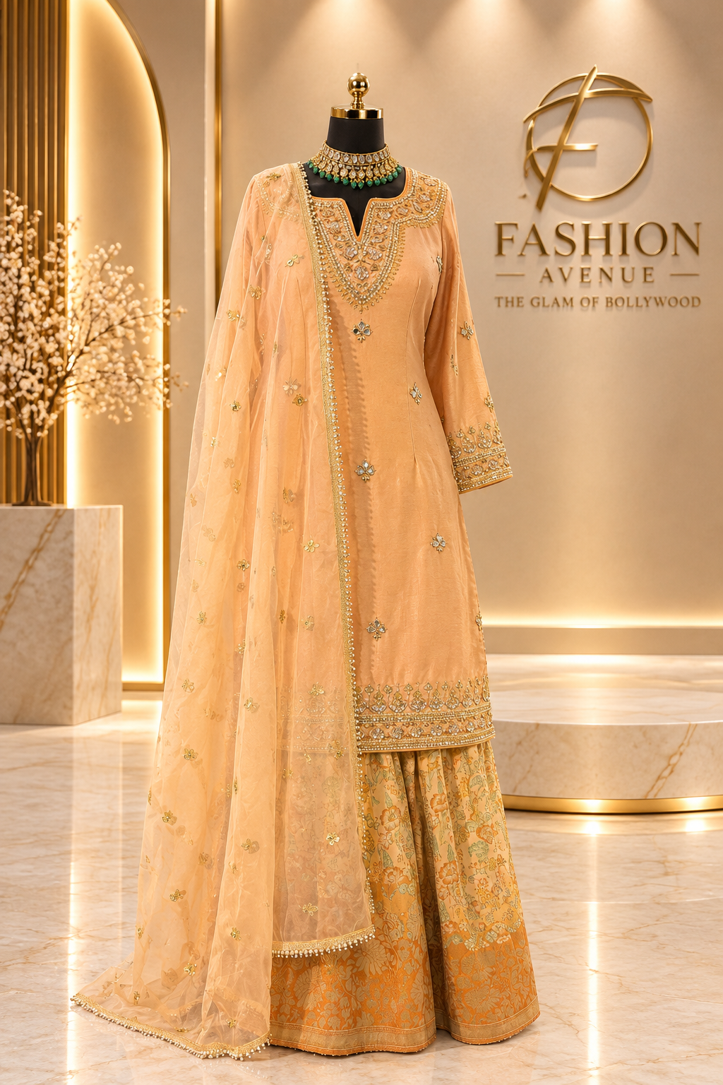 Peach gold sharara