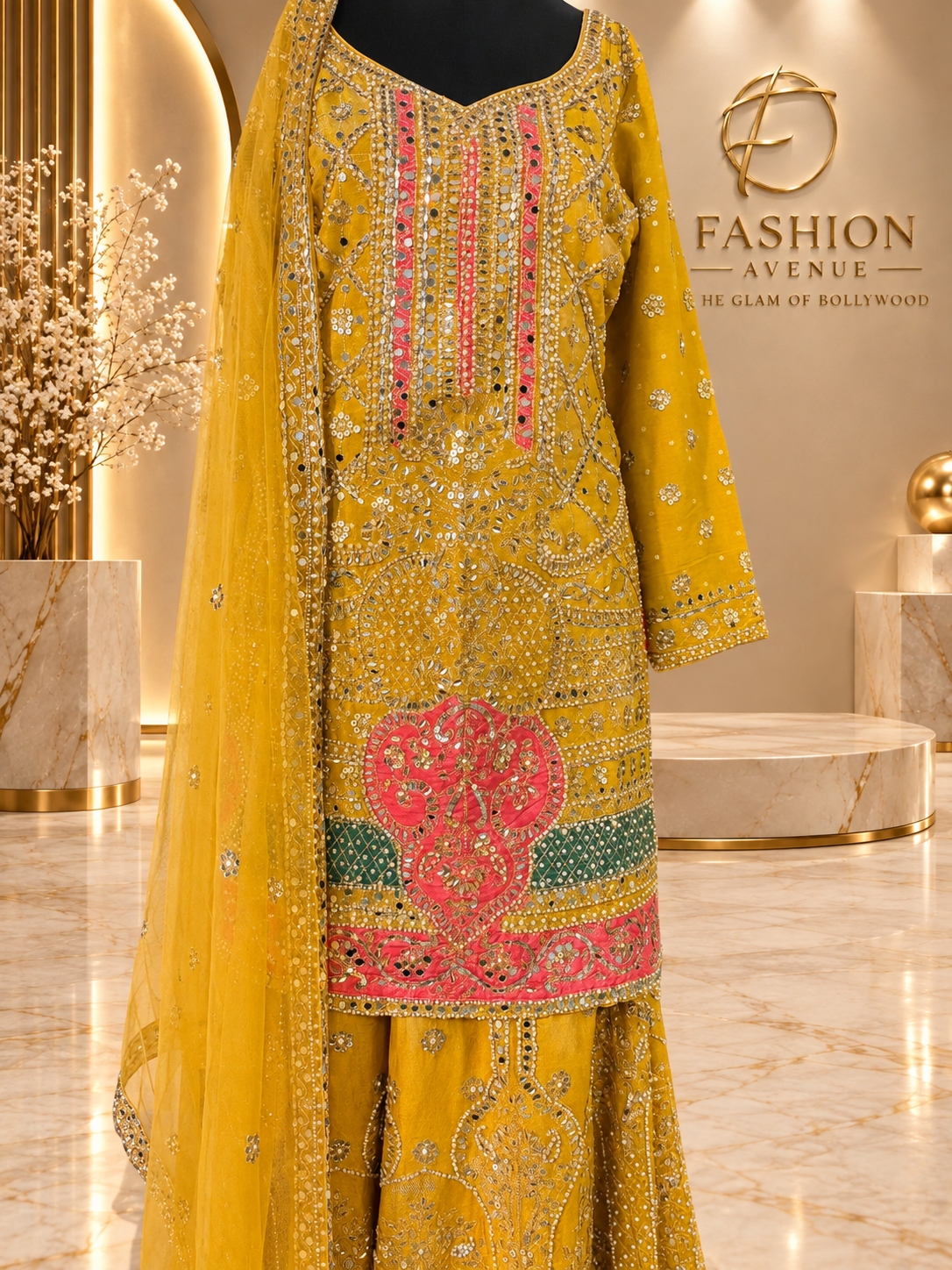 Mustard yellow sharara set