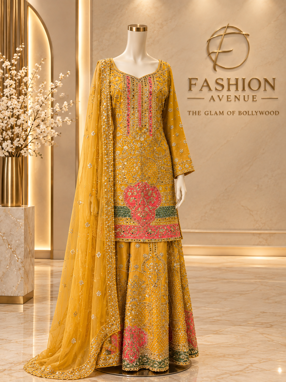 Mustard yellow sharara set