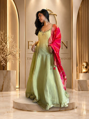 Pistachio green & hot pink Anarkali