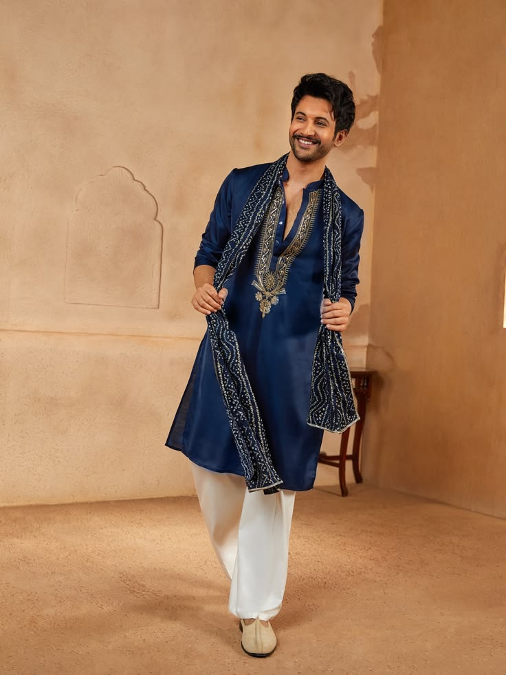 Navy silk kurta