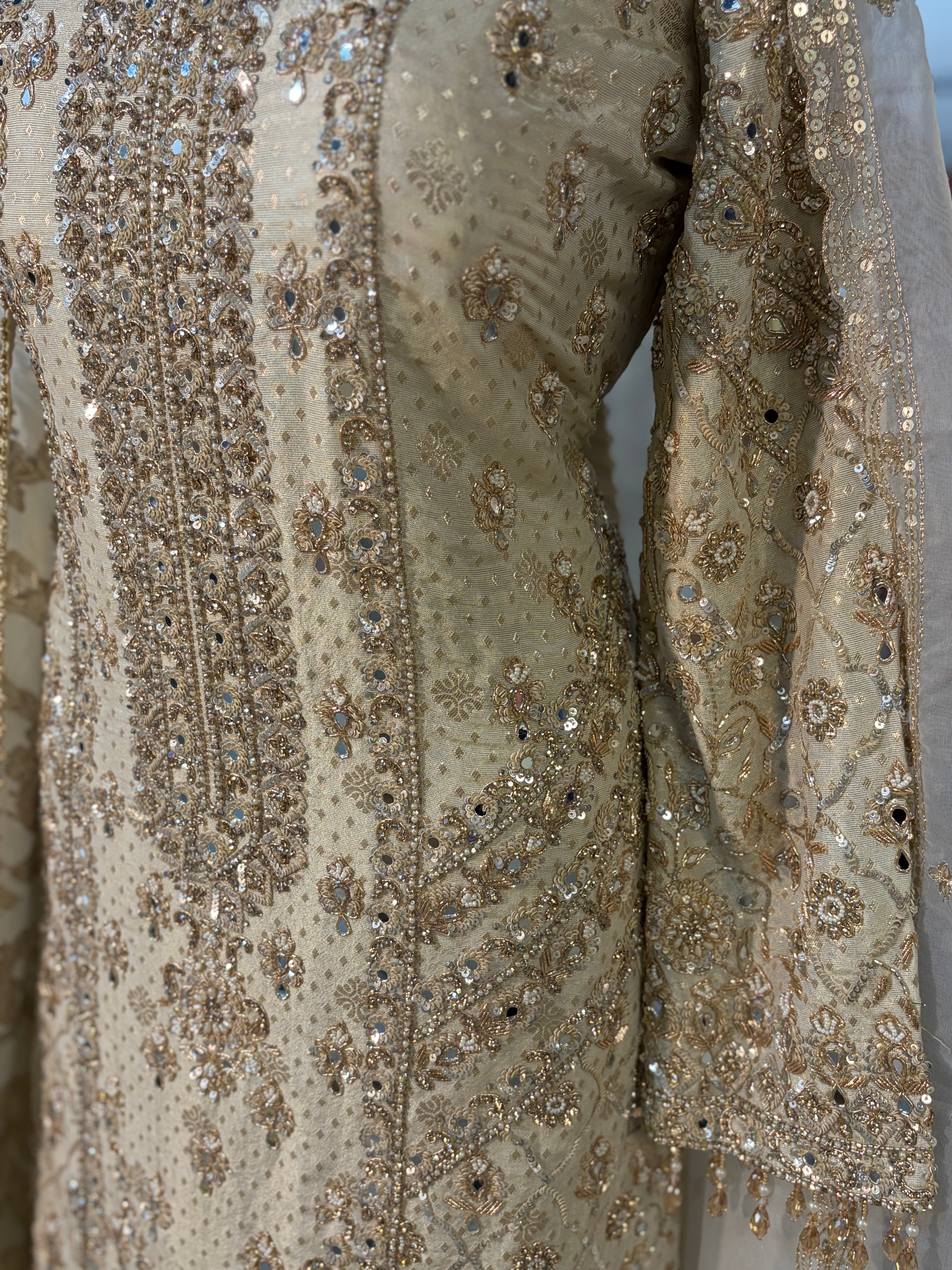 Ivory Gold Bridal Sharara with veil