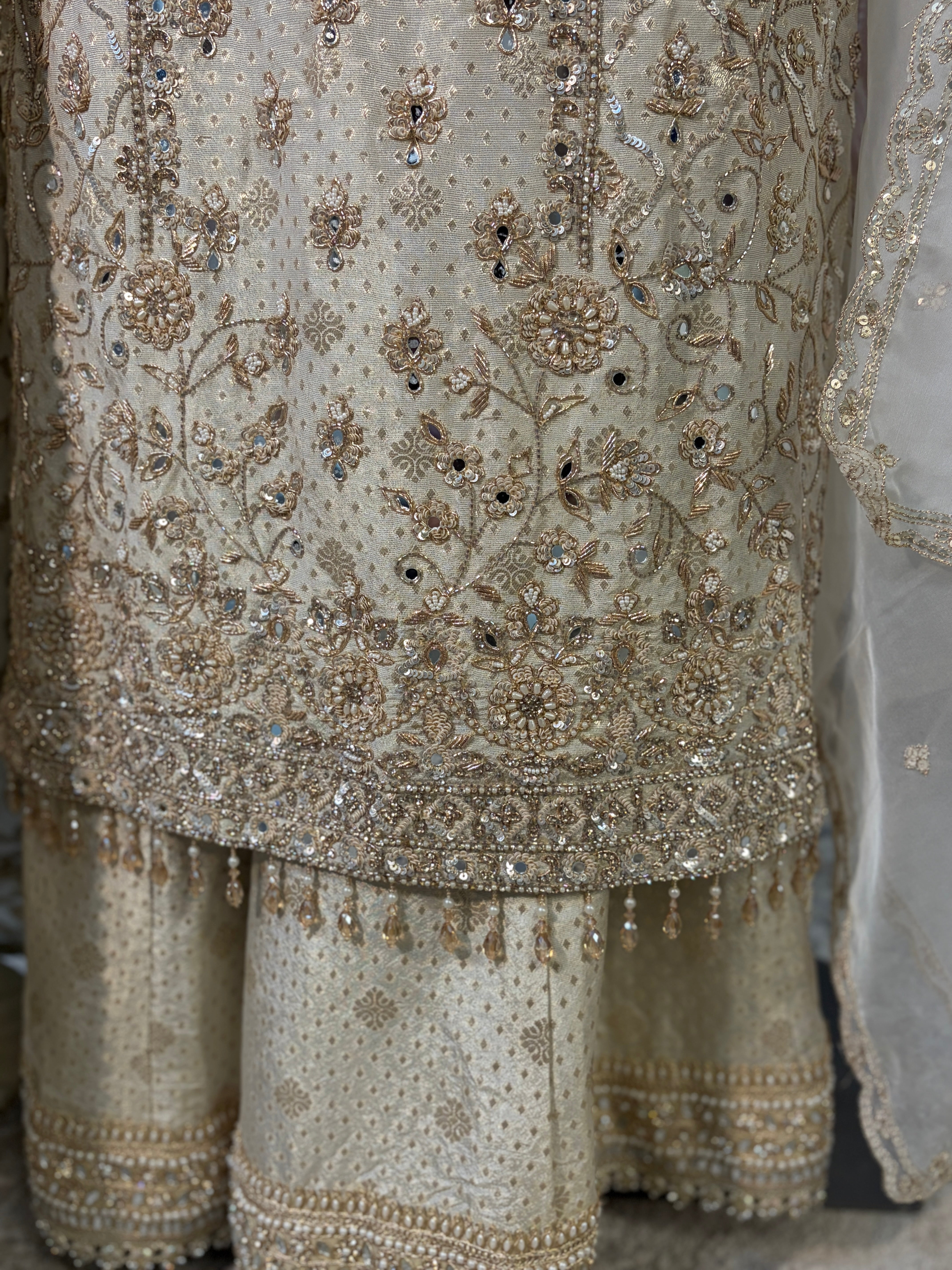 Ivory Gold Bridal Sharara with veil