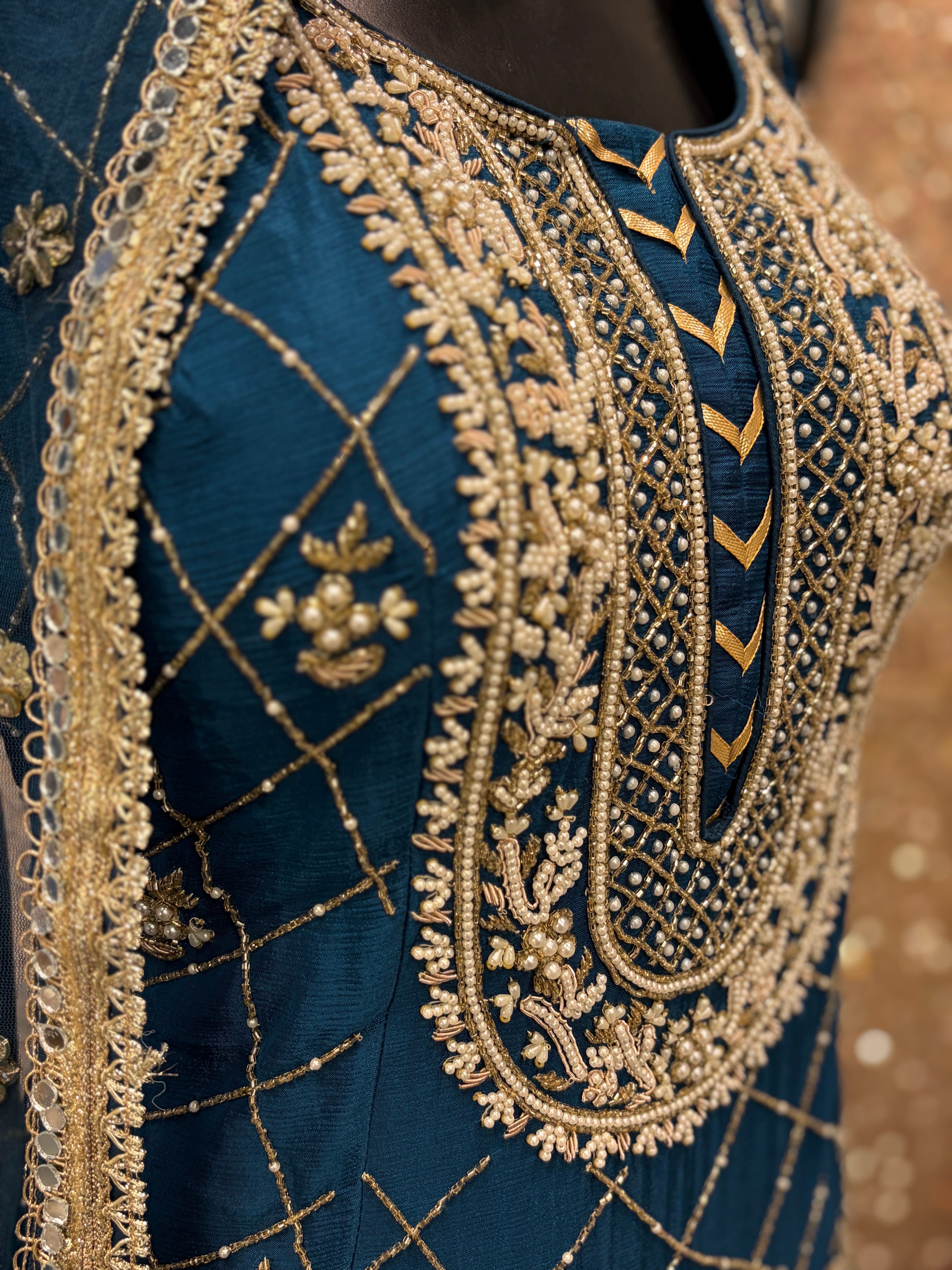 Dark Teal Embroidered Sharara Set