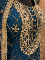 Dark Teal Embroidered Sharara Set