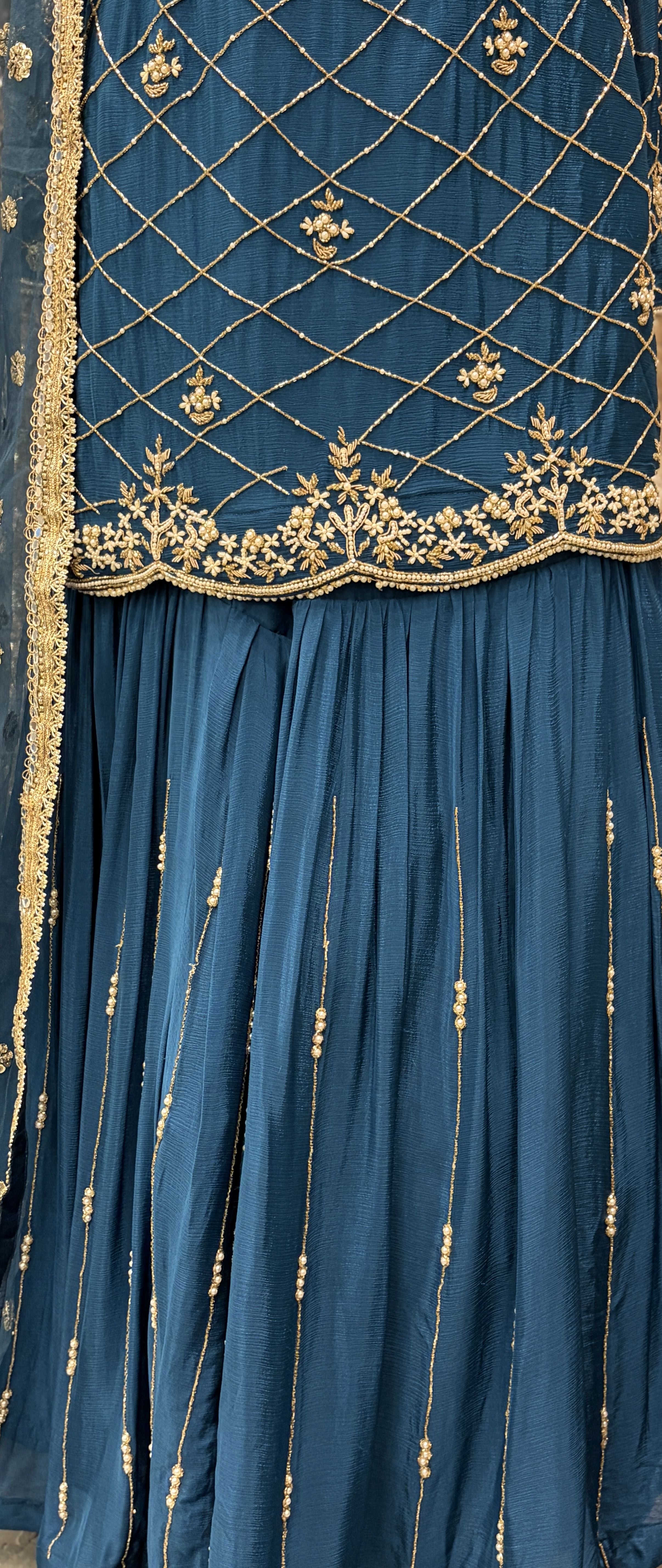 Dark Teal Embroidered Sharara Set
