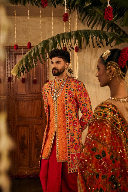 Orange floral  kurta
