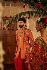 Orange floral  kurta