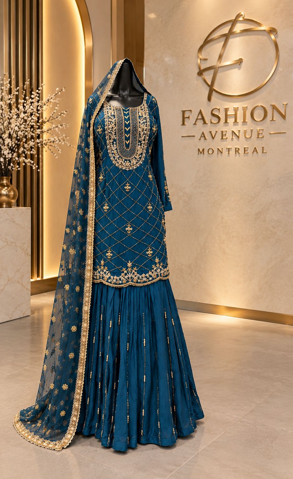 Dark Teal Embroidered Sharara Set