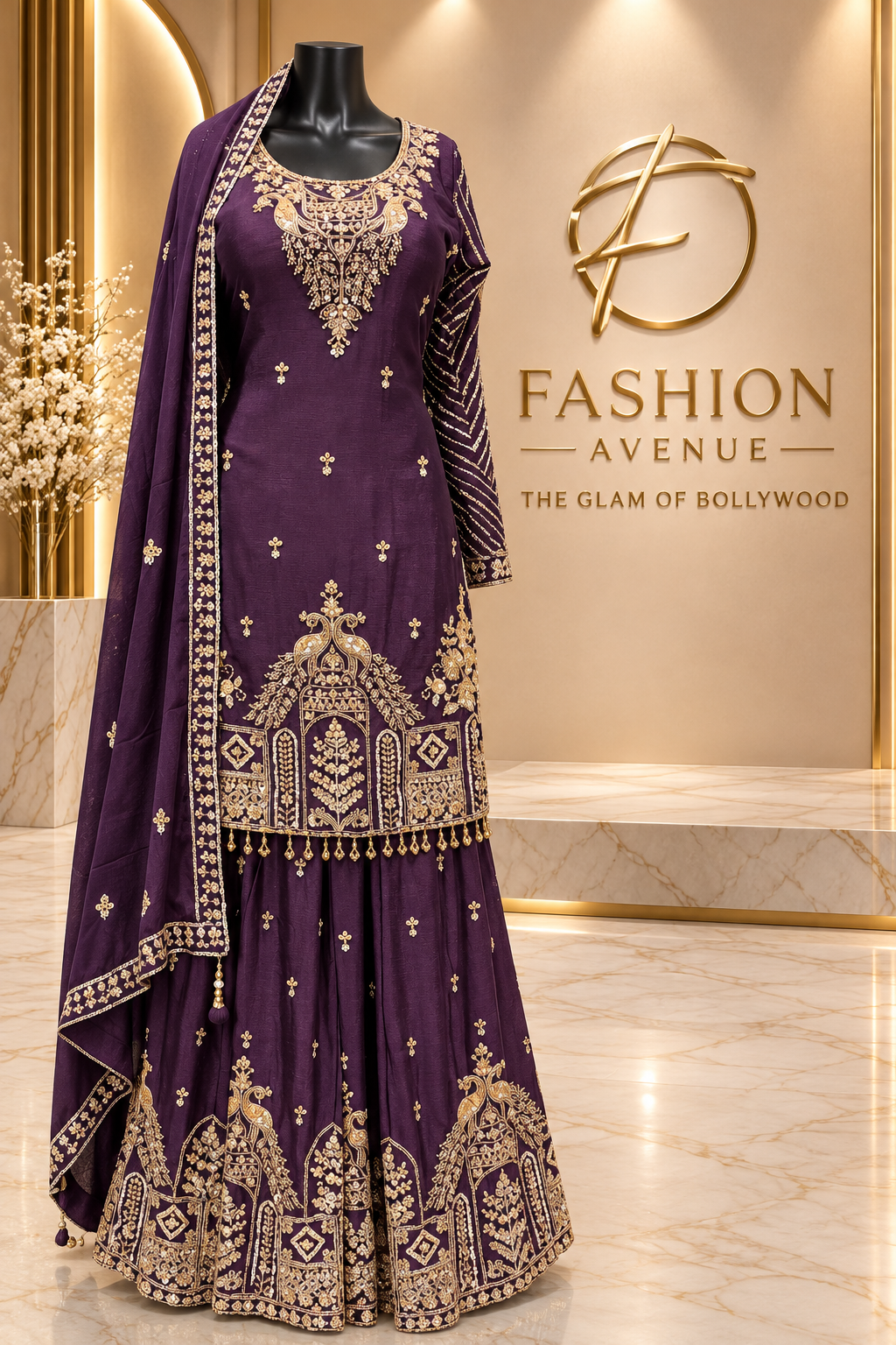 Dark purple sharara set